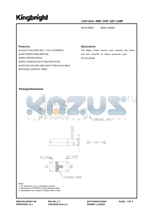 APK3216MGC datasheet - 3.2x1.6 mm SMD CHIP LED LAMP