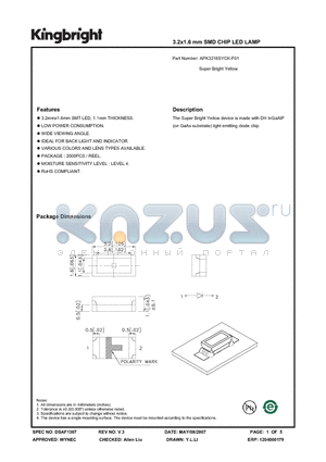 APK3216SYCK-F01 datasheet - 3.2x1.6 mm SMD CHIP LED LAMP