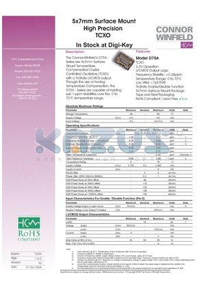 D75A-012.8M datasheet - 5x7mm Surface Mount High Precision TCXO