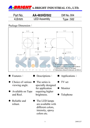 AA-483HD-502 datasheet - 4.8mm LED Assembly