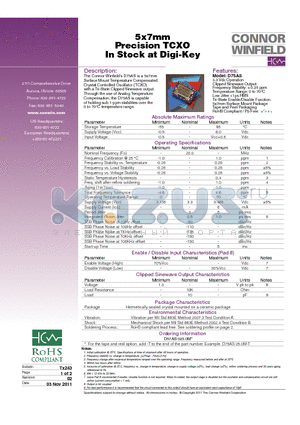 D75AS datasheet - 5x7mm Precision TCXO In Stock at Digi-Key