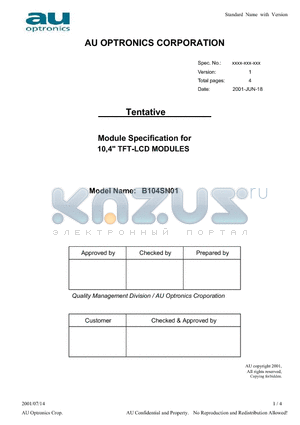 B104SN01 datasheet - Module Specification for 10,4 TFT-LCD MODULES