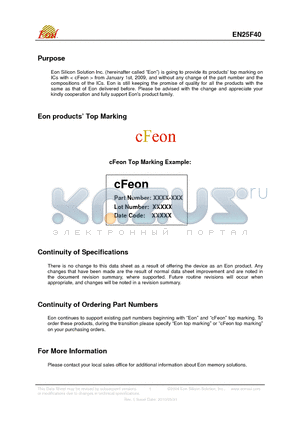 EN25F40-100WIP datasheet - 4 Megabit Serial Flash Memory with 4Kbytes Uniform Sector