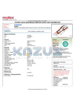 AA-5261Z datasheet - Avikrimp Fully Insulated Quick Disconnect, Female, for 18-22 AWG Wire, Metal Strip