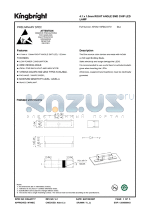 APKA4110PBC/A-F01 datasheet - 4.1 x 1.0mm RIGHT ANGLE SMD CHIP LED LAMP