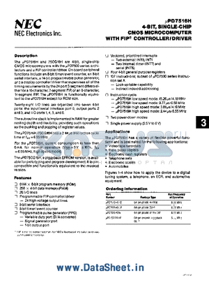 D7516HG datasheet - 4-BIT, SINGLE-CHIP CMOS MICROCOMPUTER WITH FIP CONTROLLER/DRIVER