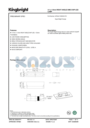 APKA4110SECK-F01 datasheet - 4.1 x 1.0mm RIGHT ANGLE SMD CHIP LED LAMP