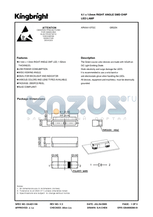 APKA4110TGC datasheet - 4.1 x 1.0mm RIGHT ANGLE SMD CHIP LED LAMP