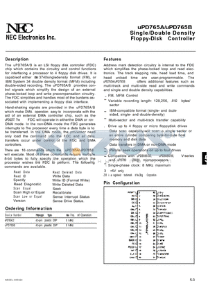 D765 datasheet - Single/Double Density Floppy-Disk Controller