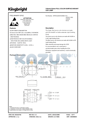 APKF3030SUVGABEC-F01 datasheet - 3.0mmx3.0mm FULL-COLOR SURFACE MOUNT LED LAMP