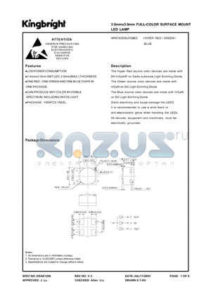 APKF3030SUVGBEC datasheet - 3.0mmx3.0mm FULL-COLOR SURFACE MOUNT LED LAMP