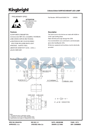 APKF3030VGAXXC-F01 datasheet - 3.0mmx3.0mm SURFACE MOUNT LED LAMP