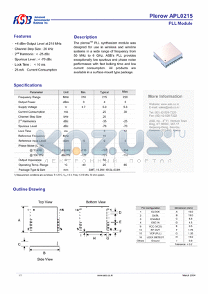 APL0215 datasheet - PLL Module