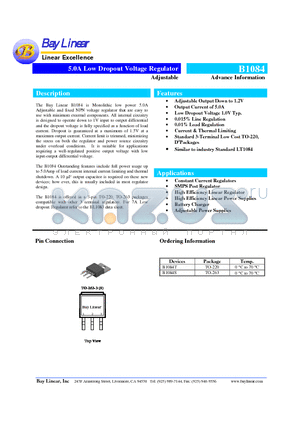 B1084T datasheet - 5.0A Low Dropout Voltage Regulator