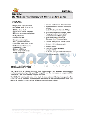 EN25LF05-75GI datasheet - 512 Kbit Serial Flash Memory with 4Kbytes Uniform Sector