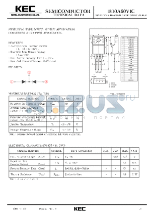 B10A60VIC datasheet - SCHOTTKY BARRIER TYPE DIODE STACK (SWITCHING TYPE POWER SUPPLY, CONVERTER & CHOPPER)