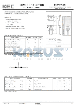 B10A60VIC datasheet - SCHOTTKY BARRIER TYPE DIODE