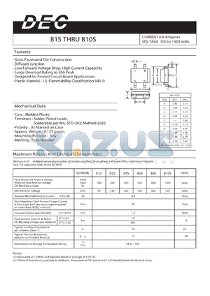 B10S datasheet - CURRENT 0.8 Amperes VOLTAGE 100 to 1000 Volts