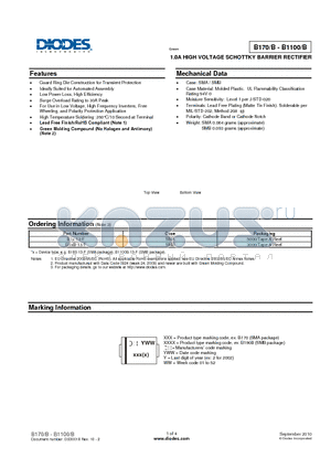B1100-13 datasheet - 1.0A HIGH VOLTAGE SCHOTTKY BARRIER RECTIFIER