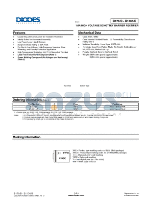 B1100-FDITR datasheet - 1.0A HIGH VOLTAGE SCHOTTKY BARRIER RECTIFIER