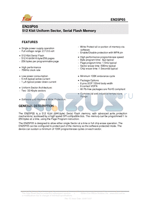 EN25P05-75GCP datasheet - 512 Kbit Uniform Sector, Serial Flash Memory