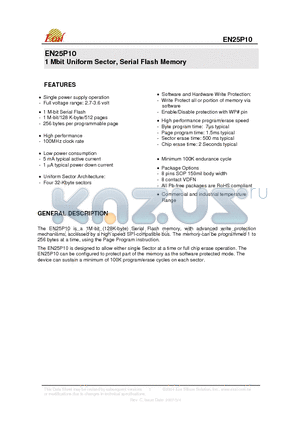 EN25P10-100GC datasheet - 1 Mbit Uniform Sector, Serial Flash Memory