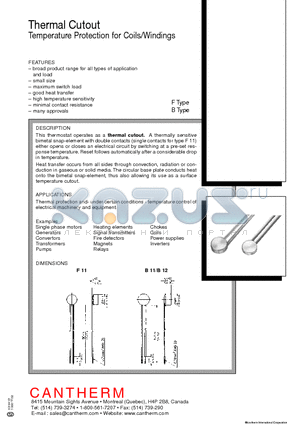 B11 datasheet - Thermal Cutout Temperature Protection for Coils/Windings