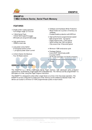 EN25P10-100VIP datasheet - 1 Mbit Uniform Sector, Serial Flash Memory