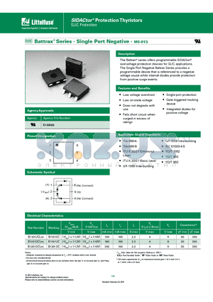 B1101UALRP datasheet - The Battrax^ series offers programmable SIDACtor^ overvoltage protection