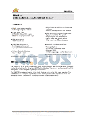 EN25P20-50GC datasheet - 2 Mbit Uniform Sector, Serial Flash Memory