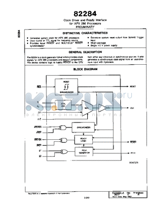 D82284-10B datasheet - Clock Driver and Ready Interface for iAPX 286 Processors PRELMINARY