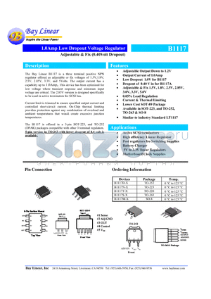 B1117D-3.3 datasheet - 1.0Amp Low Dropout Voltage Regulator