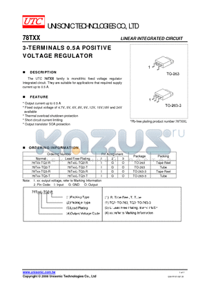 78TXX-TQ2-T datasheet - 3-TERMINALS 0.5A POSITIVE VOLTAGE REGULATOR