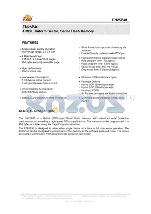 EN25P40-50GCP datasheet - 4 Mbit Uniform Sector, Serial Flash Memory