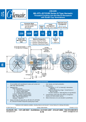 230-029FT12-3PX datasheet - Threaded Coupling Jam-Nut Mount Receptacle