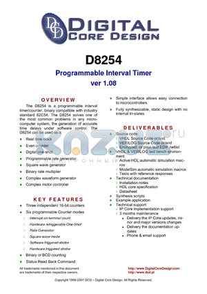 D8254 datasheet - Programmable Interval Timer