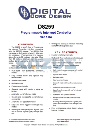 D8259 datasheet - Programmable Interrupt Controller