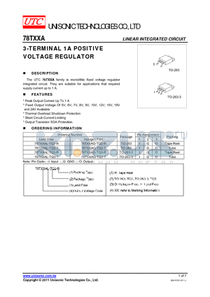 78TXXAL-TQ2-R datasheet - 3-TERMINAL 1A POSITIVE VOLTAGE REGULATOR