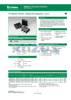 B1161UCL datasheet - The Battrax^ series offers programmable SIDACtor^ overvoltage protection