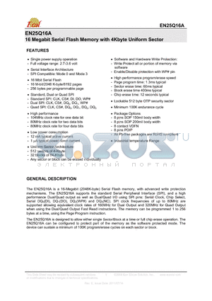 EN25Q16A-104WIP datasheet - 16 Megabit Serial Flash Memory with 4Kbyte Uniform Sector