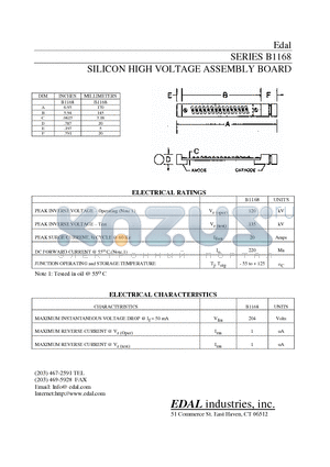 B1168 datasheet - SILICON HIGH VOLTAGE ASSEMBLY BOARD