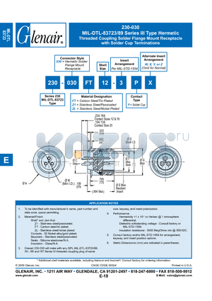 230-030 datasheet - Threaded Coupling Solder Flange Mount Receptacle