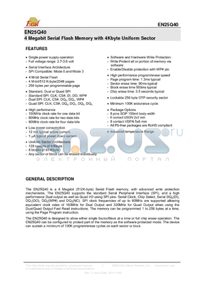 EN25Q40-100GIP datasheet - 4 Megabit Serial Flash Memory with 4Kbyte Uniform Sector