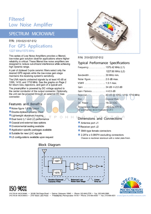 310-025107-012 datasheet - Filtered Low Noise Amplier