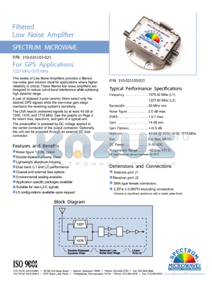 310-025103-021 datasheet - Filtered Low Noise Amplier