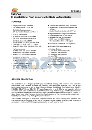 EN25Q64-104HIP datasheet - 64 Megabit Serial Flash Memory with 4Kbyte Uniform Sector