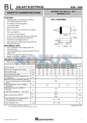 B120 datasheet - SCHOTTKY BARRIER RECTIFIER