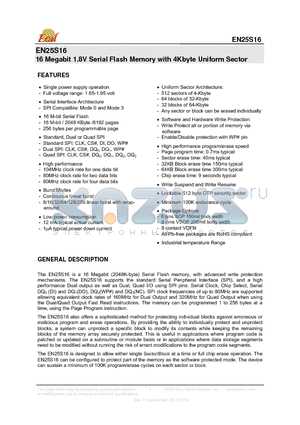 EN25S16 datasheet - 16 Megabit 1.8V Serial Flash Memory with 4Kbyte Uniform Sector