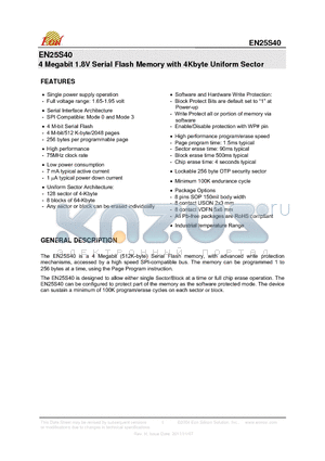 EN25S40-75GIP datasheet - 4 Megabit 1.8V Serial Flash Memory with 4Kbyte Uniform Sector