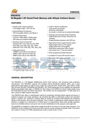 EN25S32-104WIP datasheet - 32 Megabit 1.8V Serial Flash Memory with 4Kbyte Uniform Sector